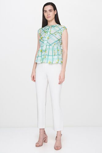 4 - Lime Floral Round Neck Cap Sleeves Top, image 4