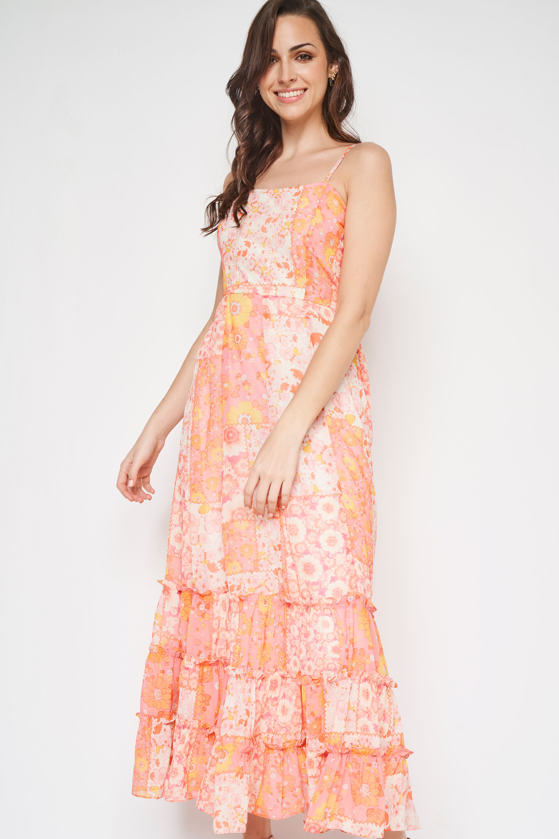 Multi Color Floral Flared Gown, Multi Color, image 4