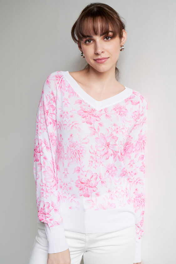 Pink And White Floral Straight Top, Pink, image 1