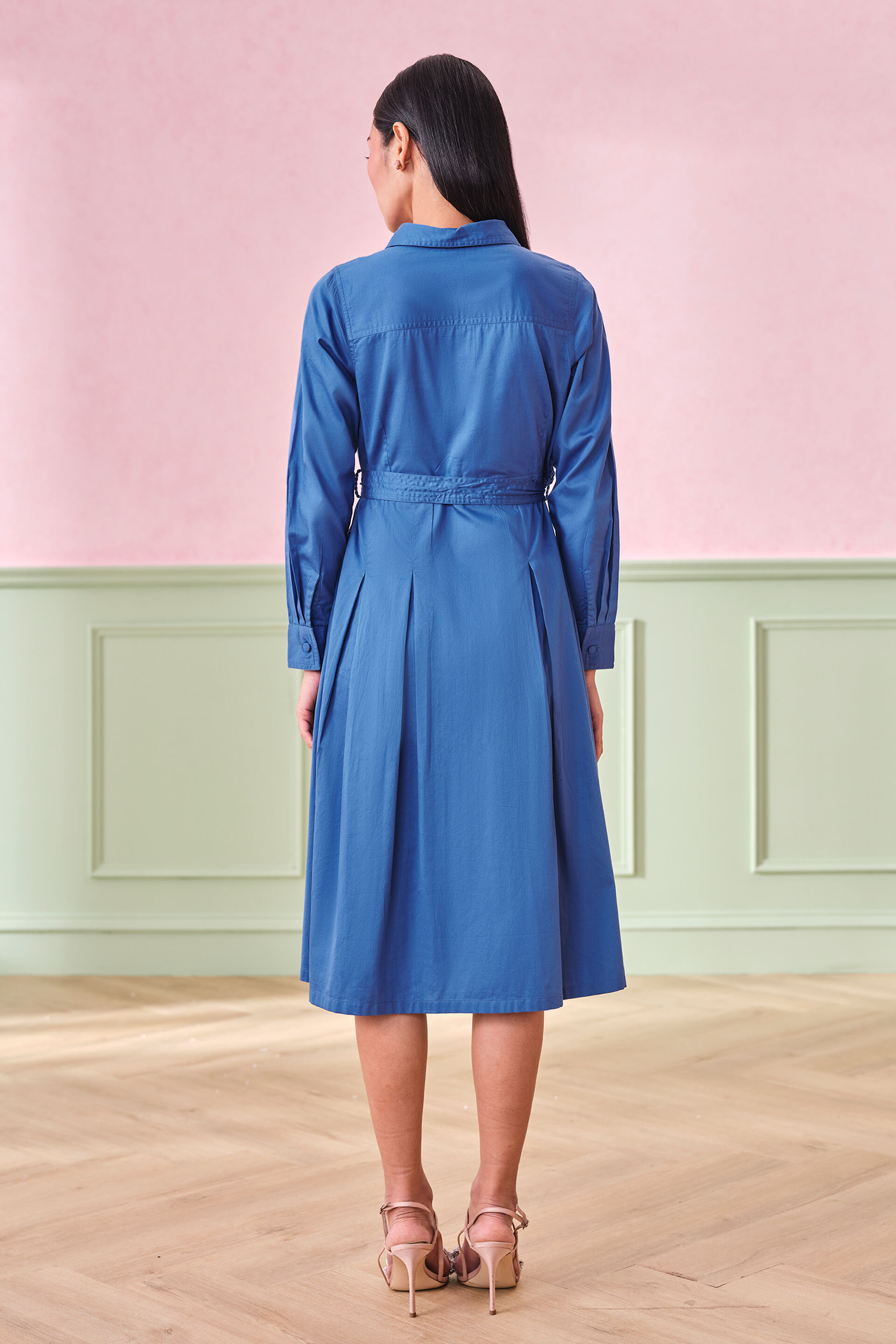 Infinity Pleated Blue Cotton Dress, Blue, image 5