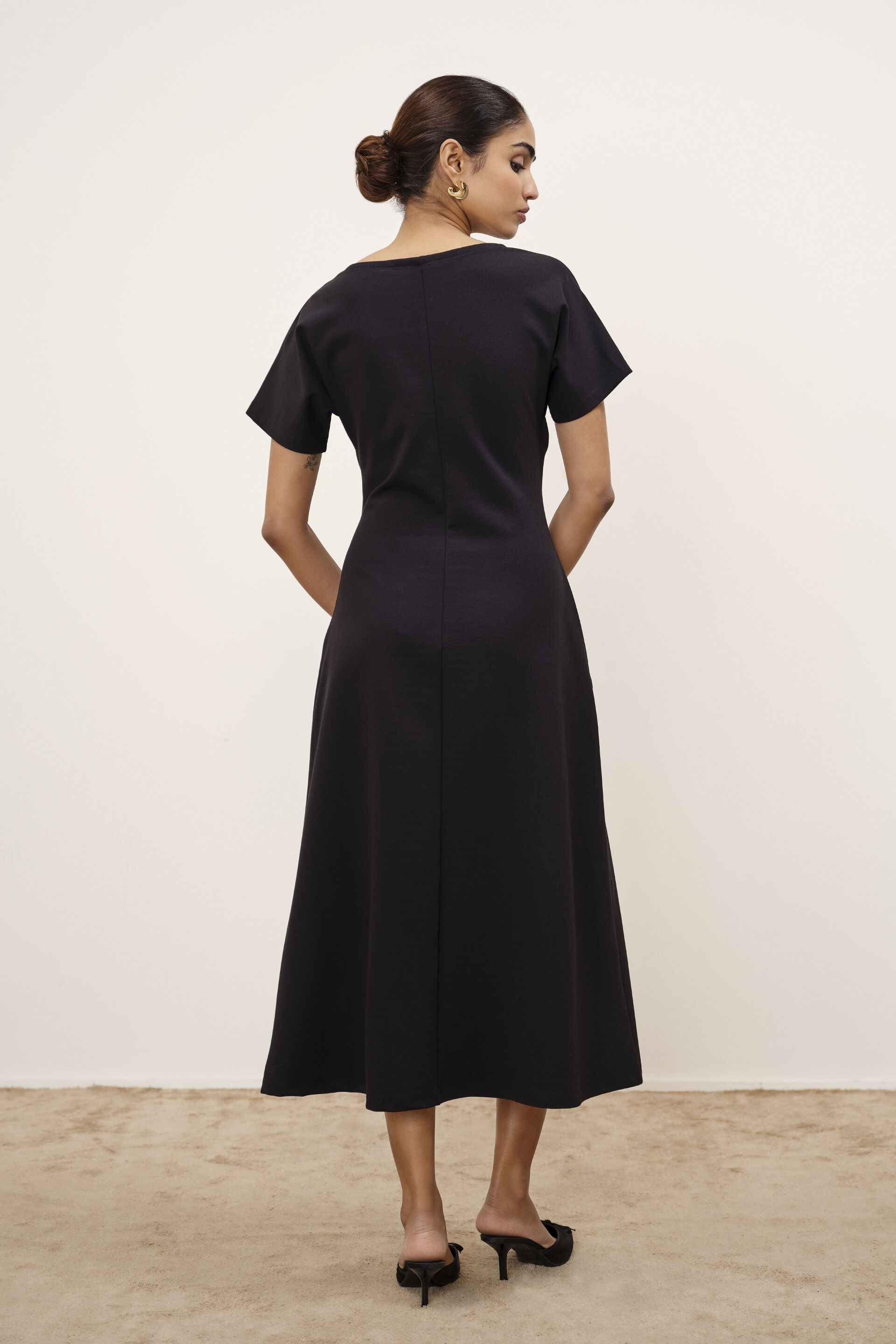 Velra Black Draped Dress, Black, image 6