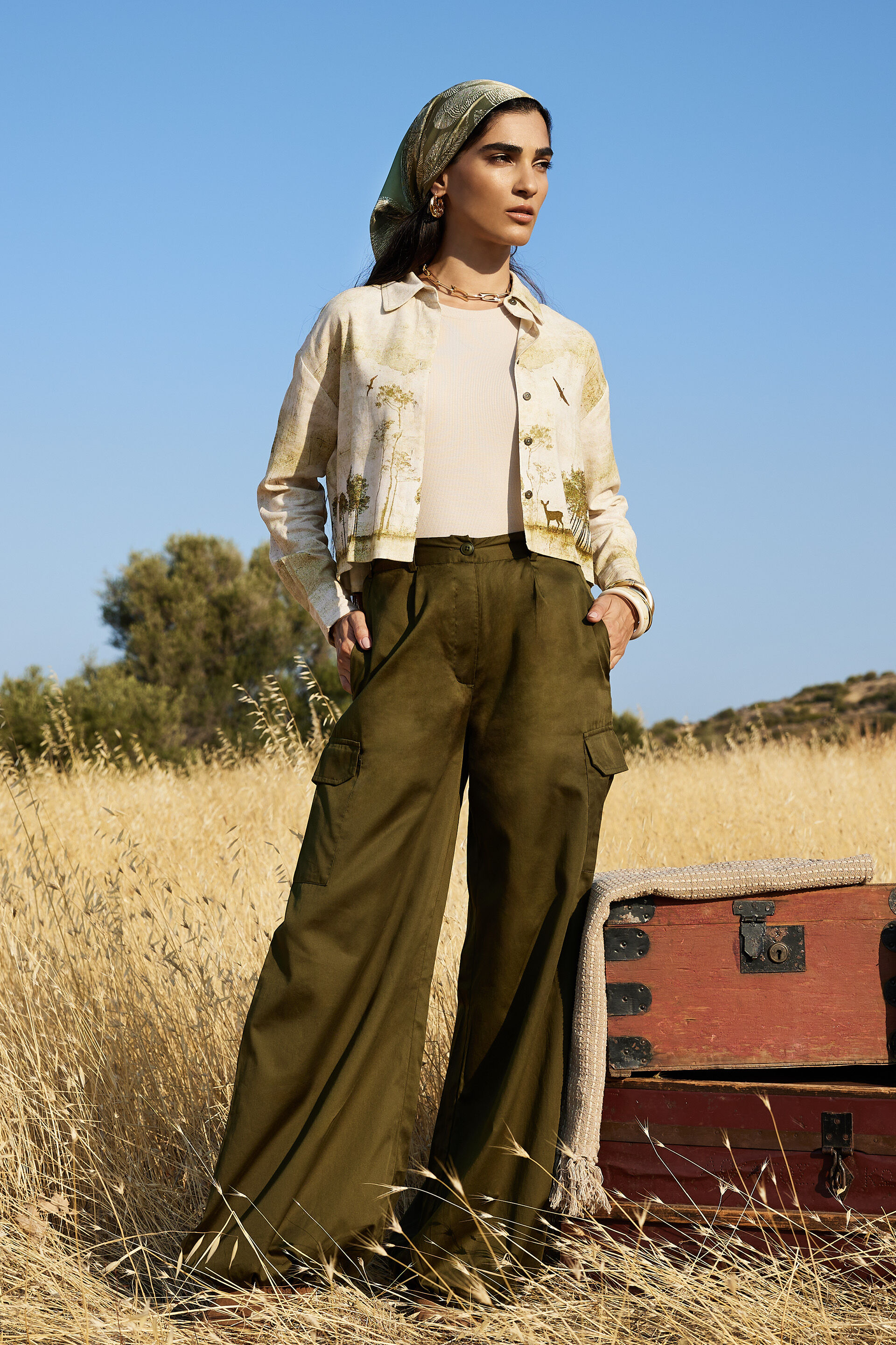 Olivia Cotton Pants, Olive, image 2