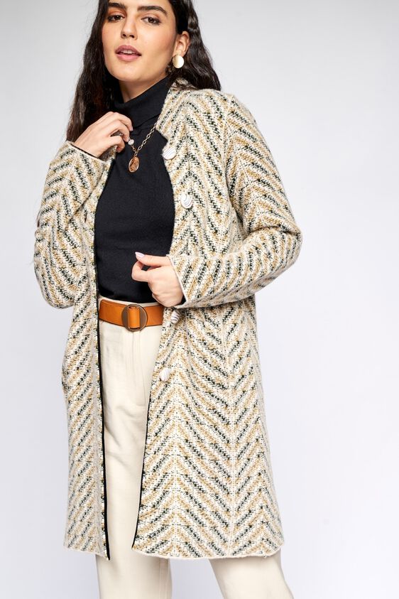 3 - Cream Self Design Straight Jacket, image 3