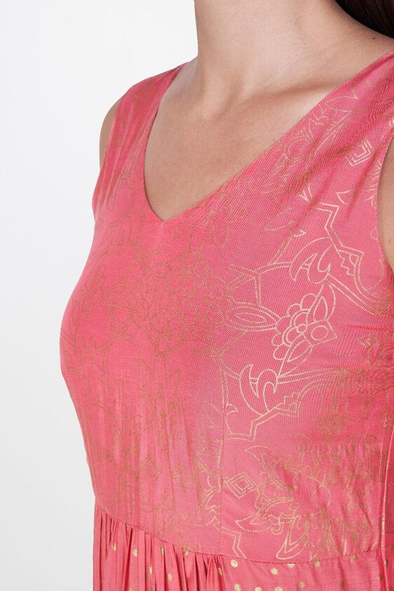 6 - Light Pink Foil Print A-Line Sleeveless Gown, image 6