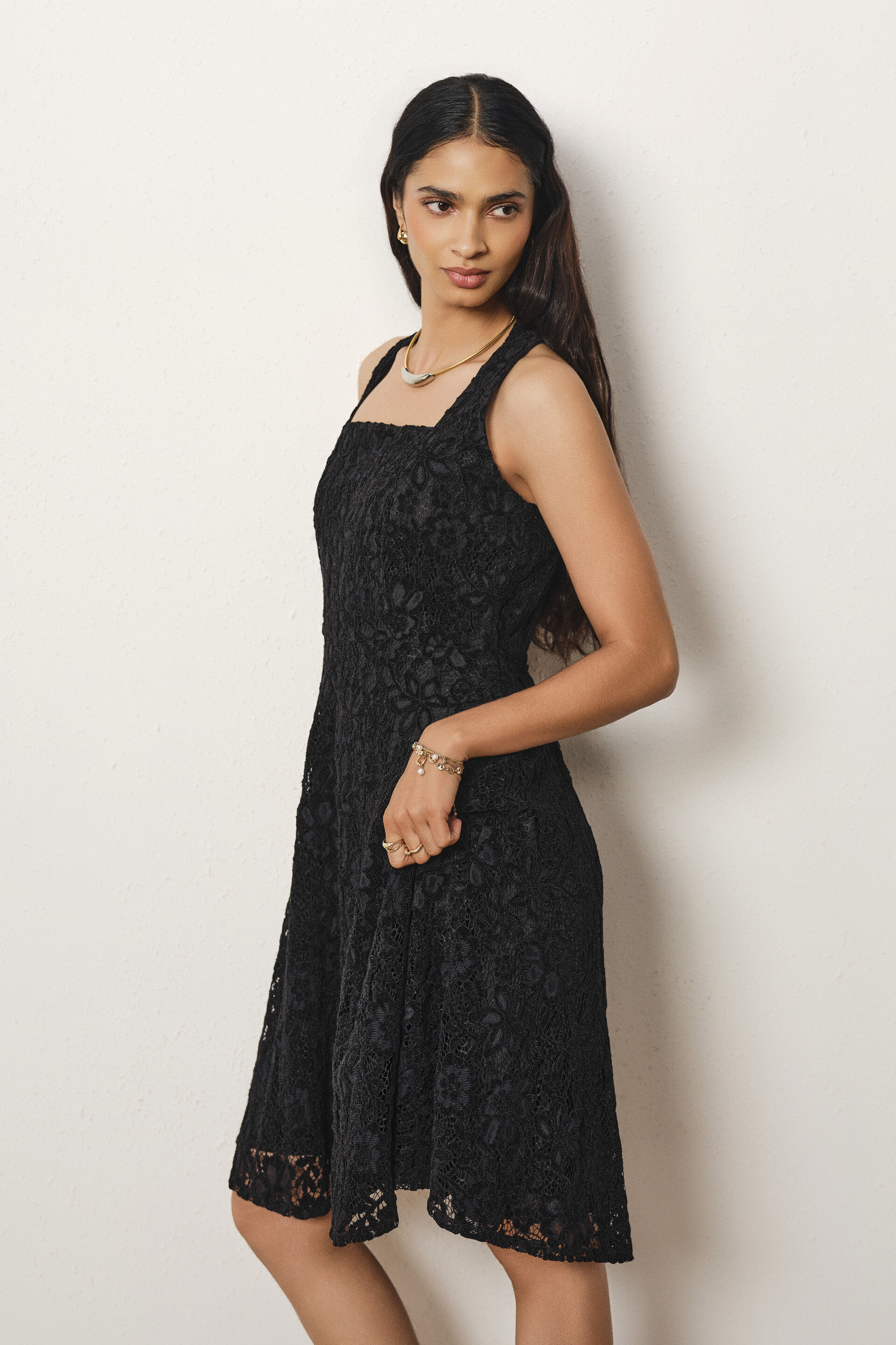 Lace Halter Dress in Black, Black, image 5