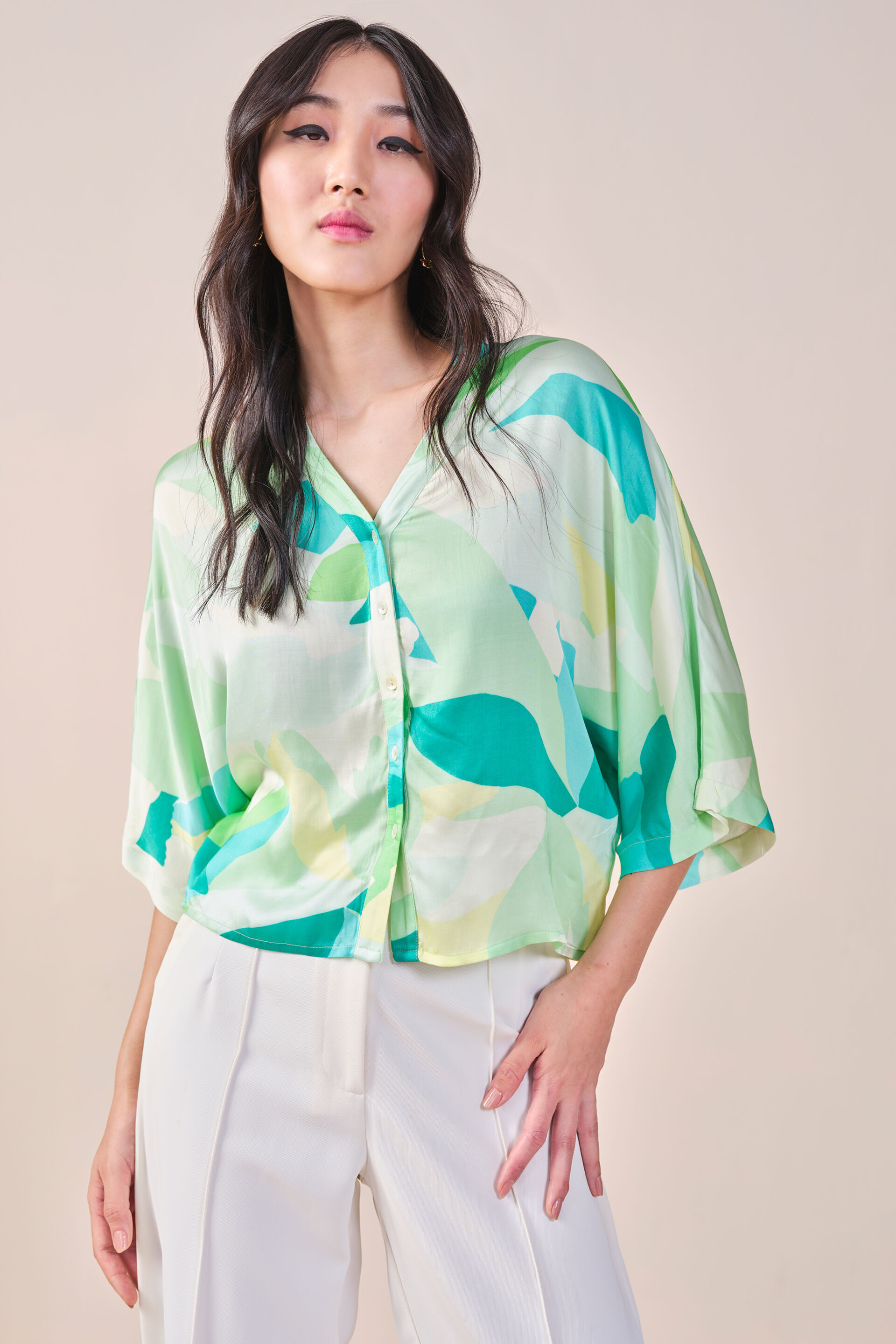 It'S All Abstract Viscose Top, Green, image 1