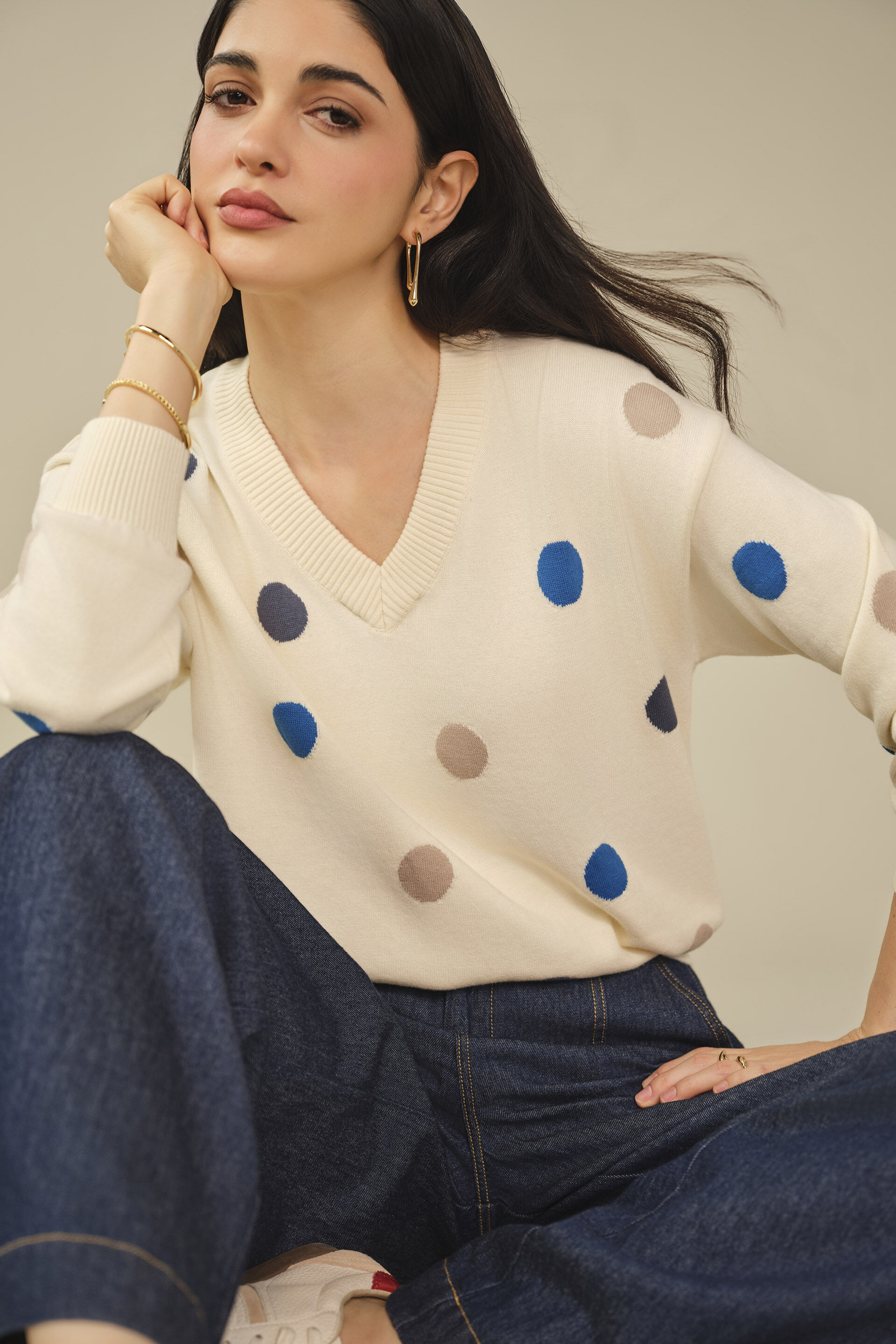 Polka Dot Pullover in White, White, image 2