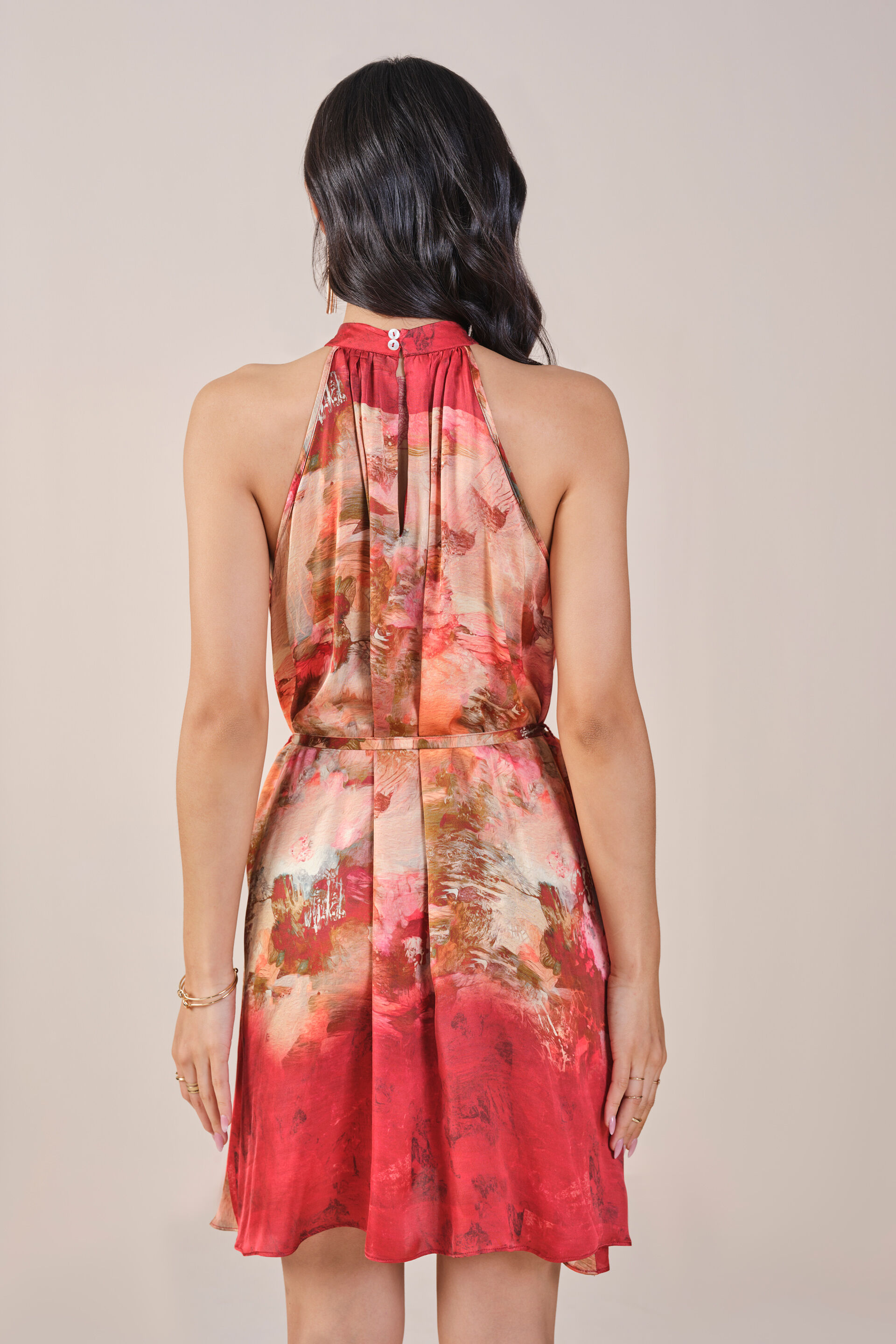 Amber Halter Neck Viscose Dress, Rust, image 5