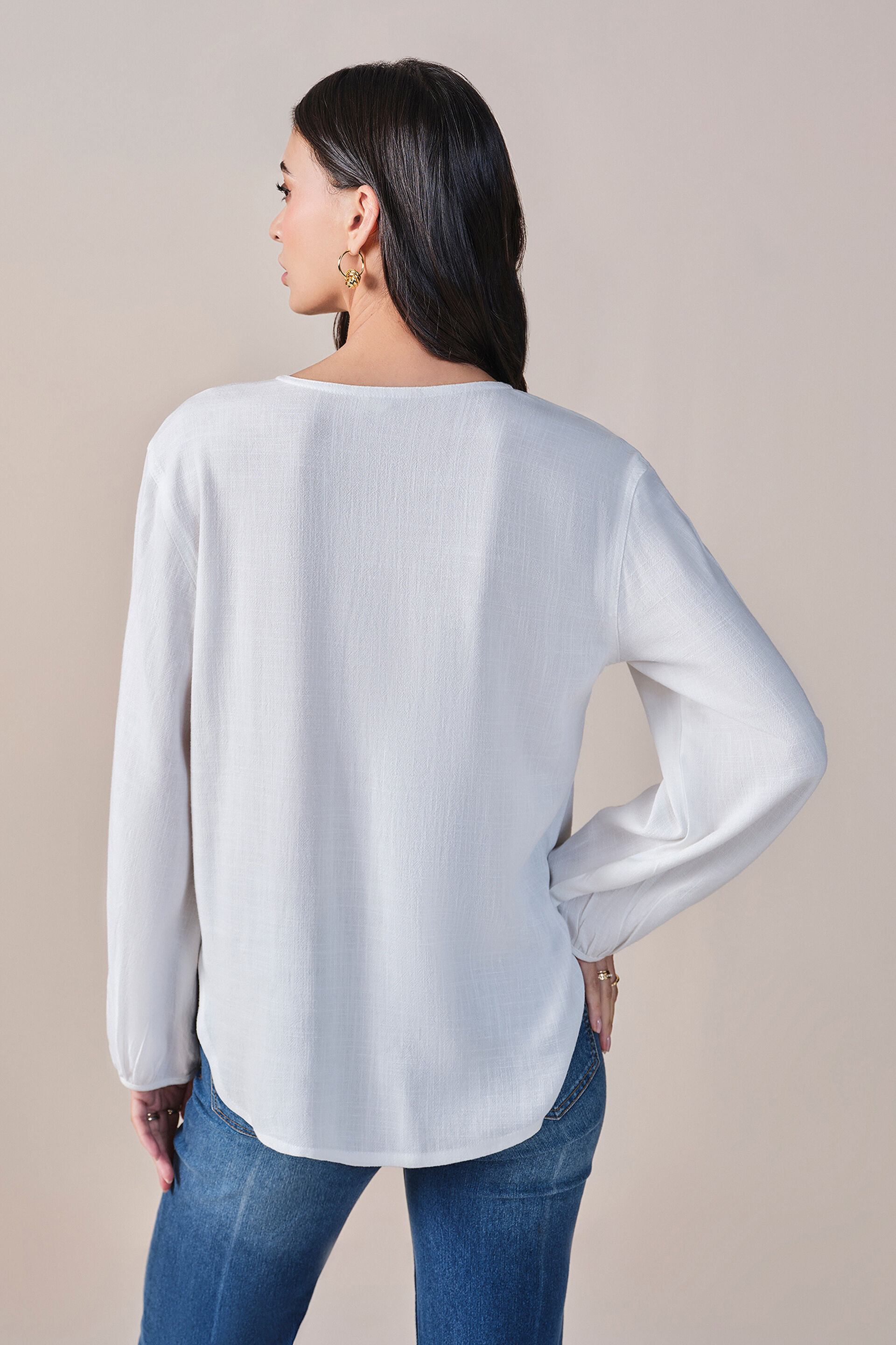 White Season Rayon Linen Blend Top, White, image 5