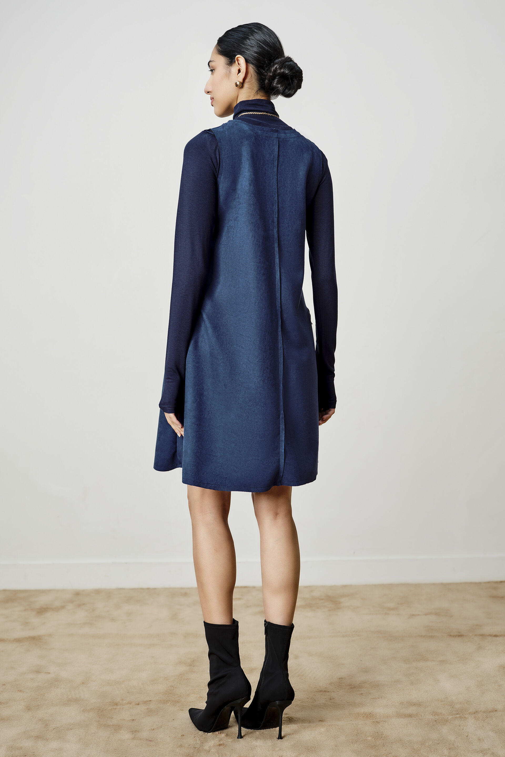 Nora Navy Suede Dress, Blue, image 6