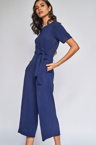 Navy Solid Straight Jumpsuit, Navy Blue, image 2