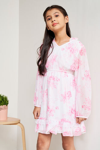 Cream Floral Flounce Dress, Cream, image 3