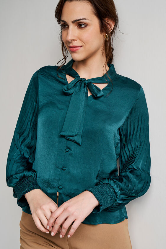 Green Solid Straight Top, Green, image 1