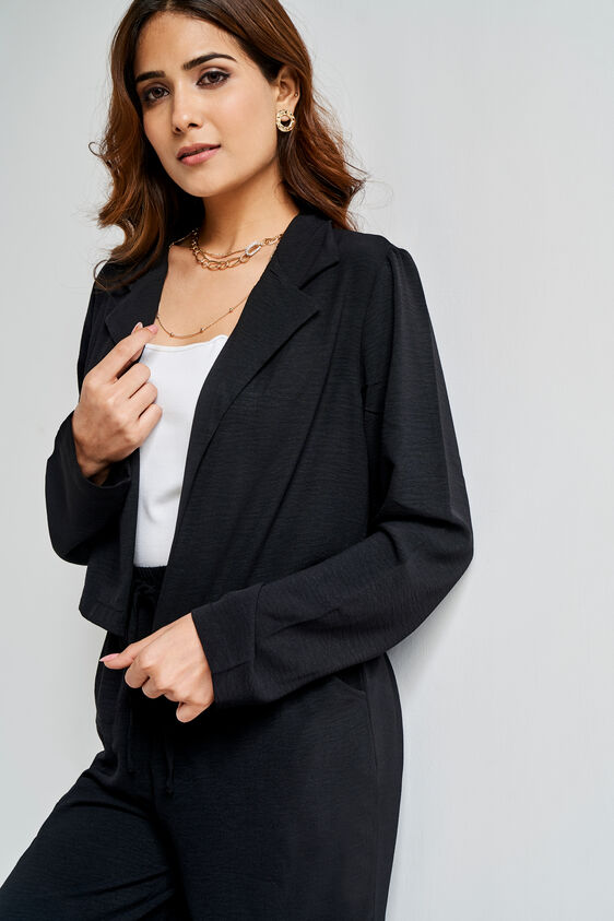Black Solid Straight Jacket, Black, image 1