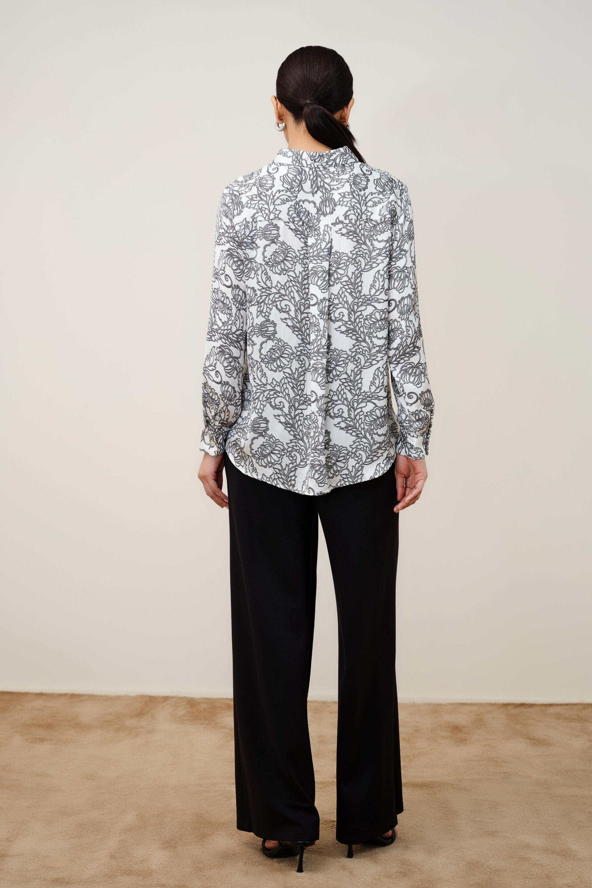 Monochrome Modal Satin Shirt, White, image 5