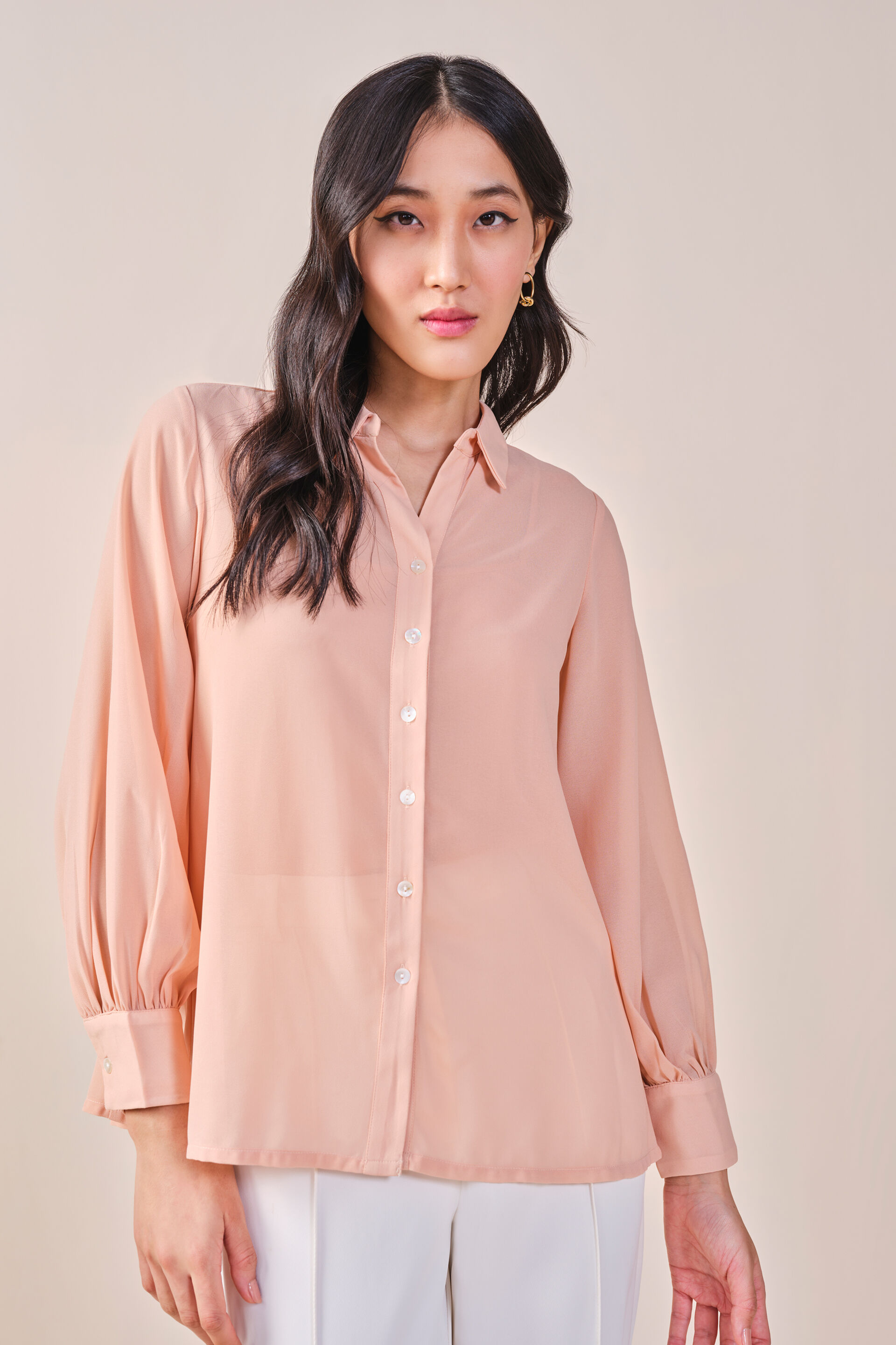 Delilah Printed Shirt, Peach, image 1