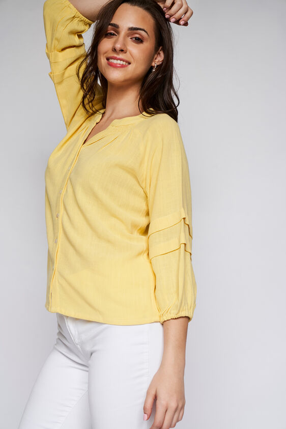 Yellow Solid Blouson Top, Yellow, image 5