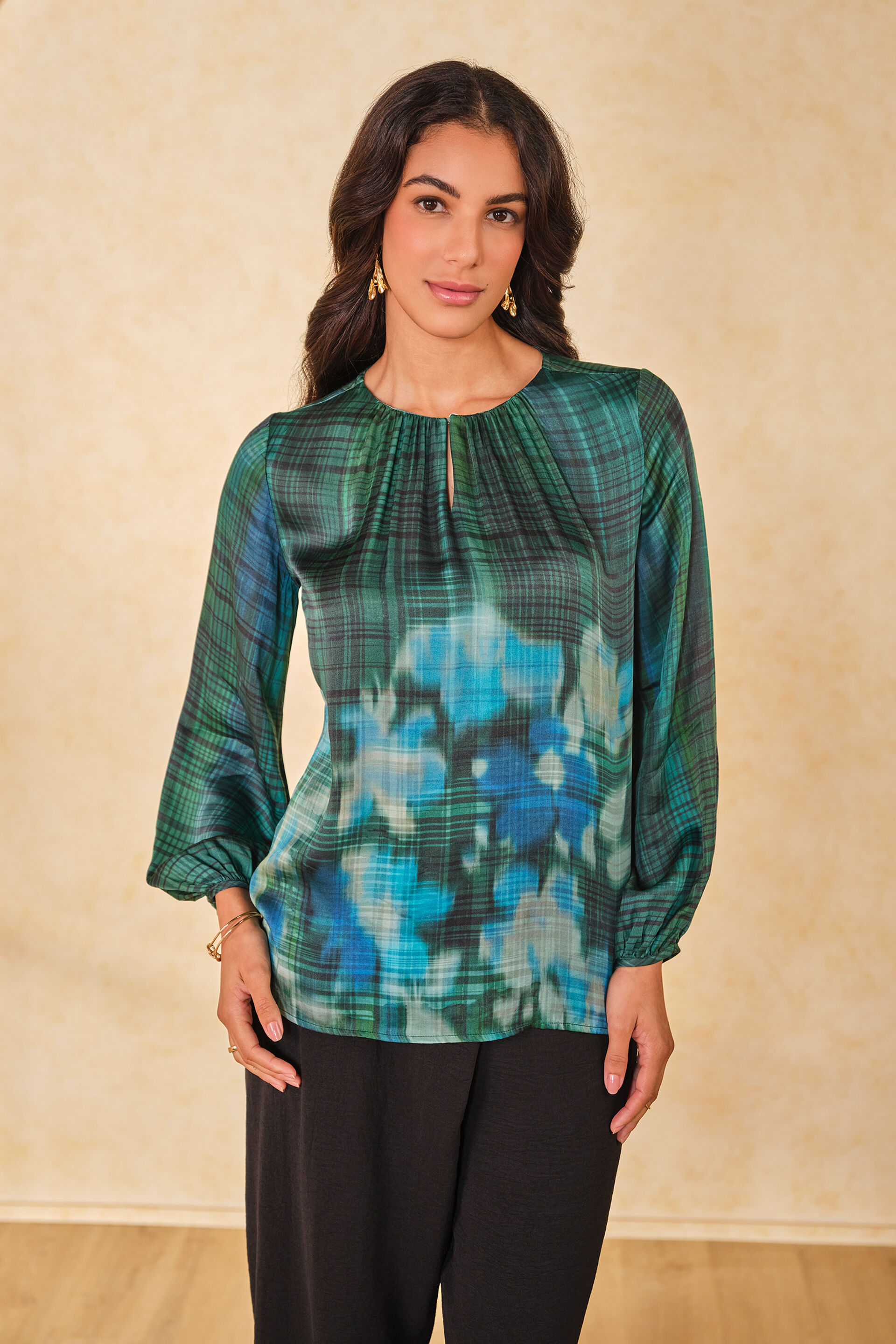 Sapphire Blooms Viscose Top, Green, image 1
