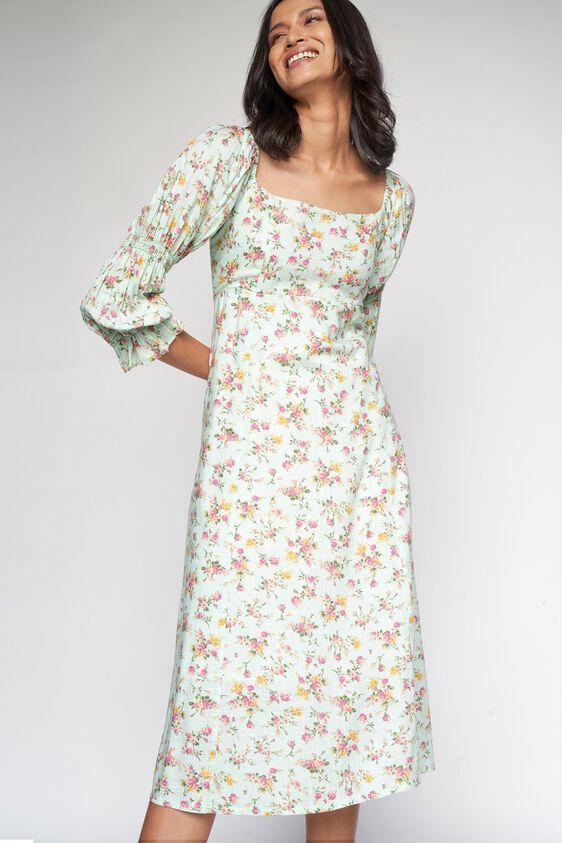 1 - Sage Green Floral Fit and Flare Dress, image 1