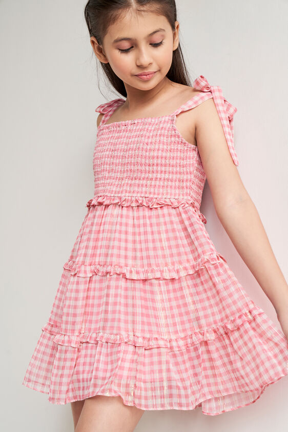 Pink Checks Flared Dress, Pink, image 4
