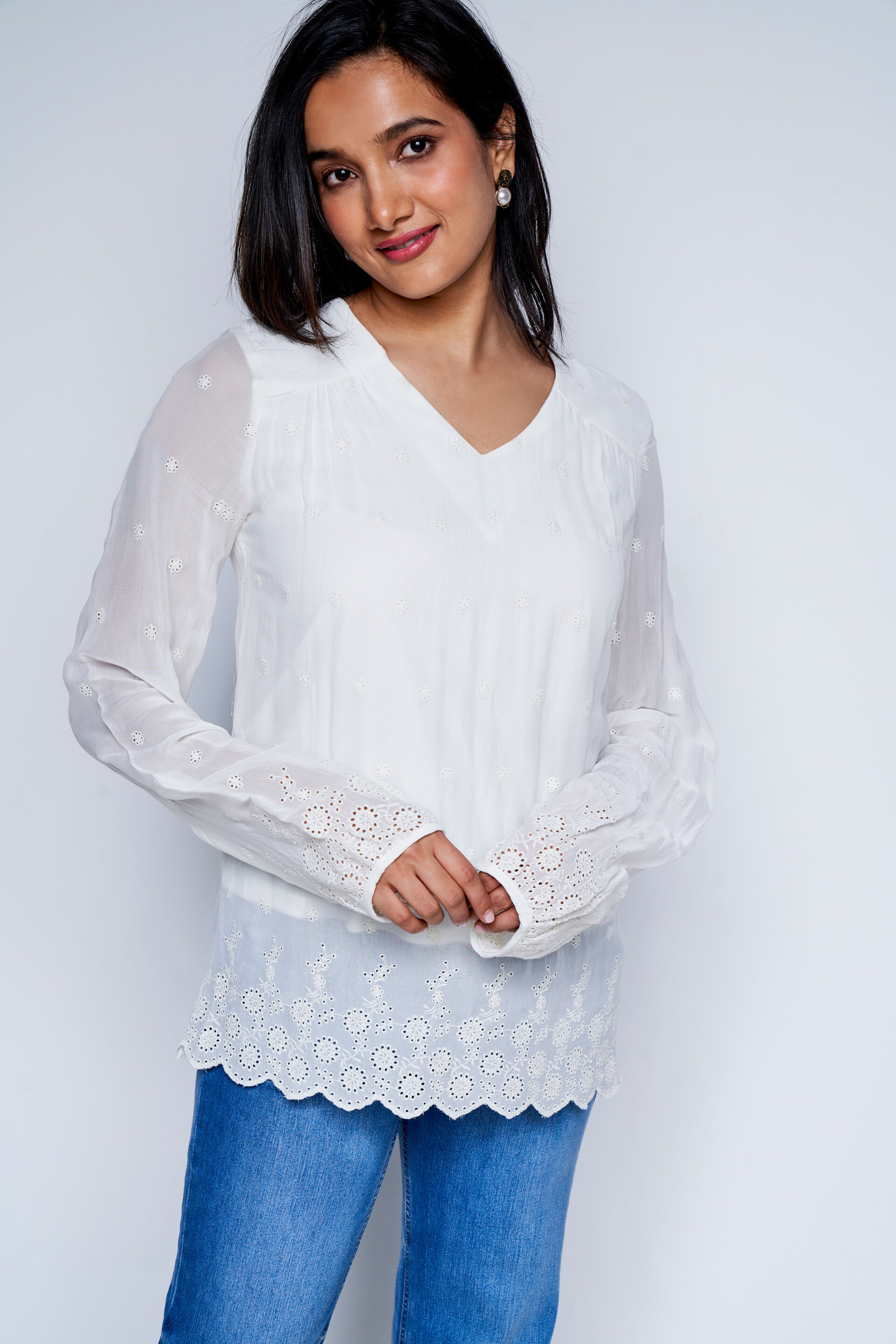 White Flounce Top, White, image 1