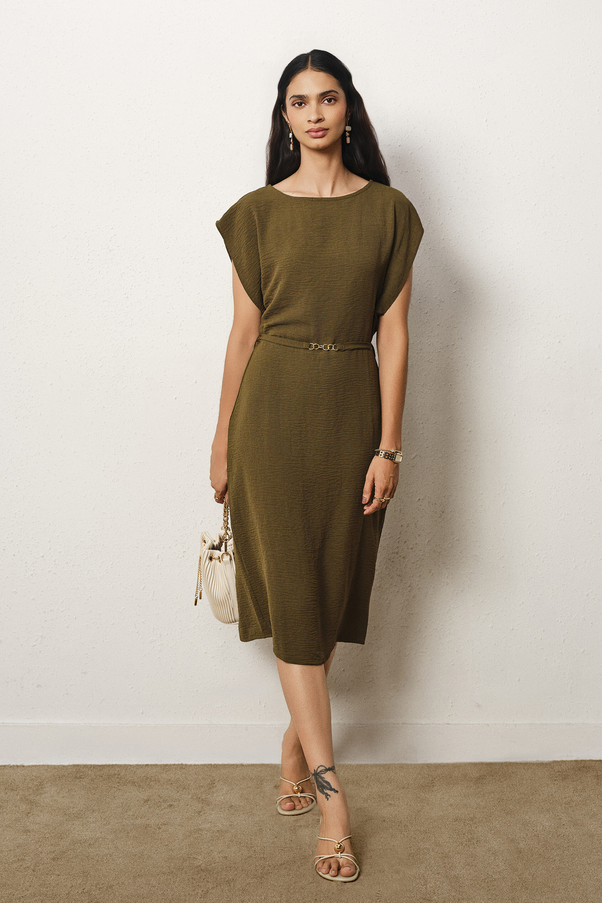 Solid Midi Dress in Olive