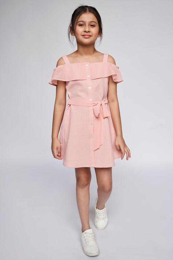 3 - Pink Self Design Flared Dress, image 3