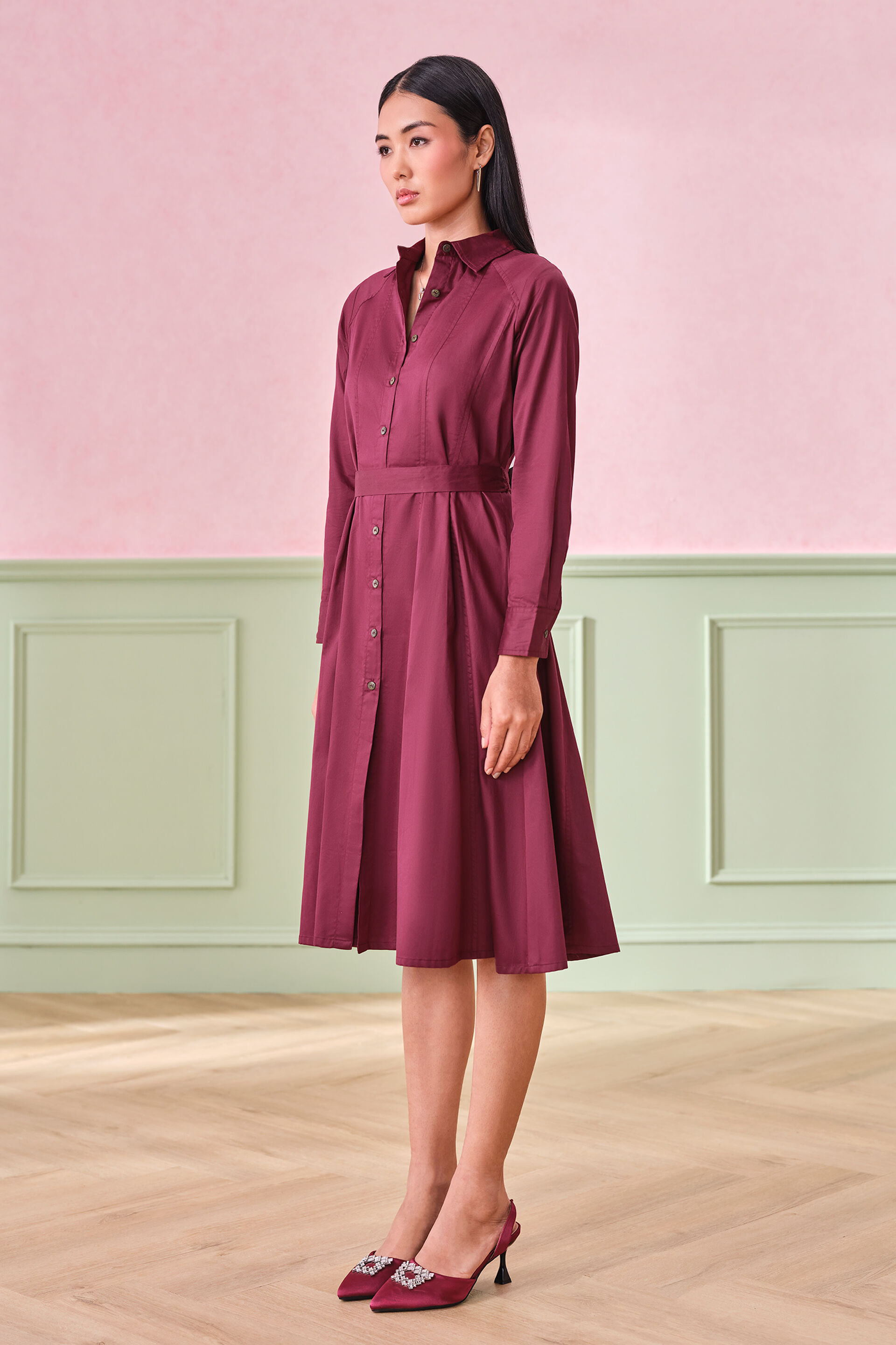Mulberry Muse Flared Cotton Dress, Wine, image 2