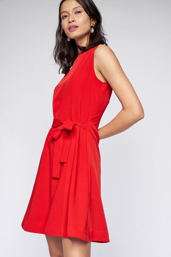 3 - Red Solid Flared Dress, image 3