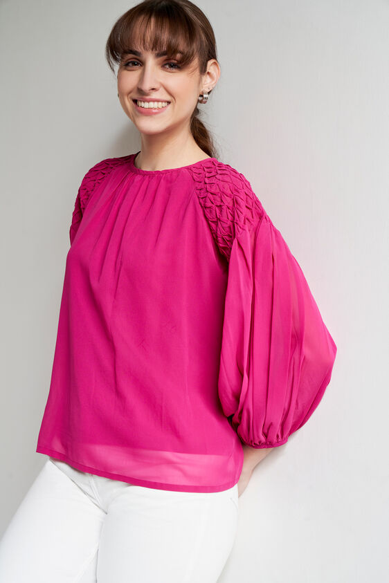 Pink Solid Straight Top, Pink, image 3