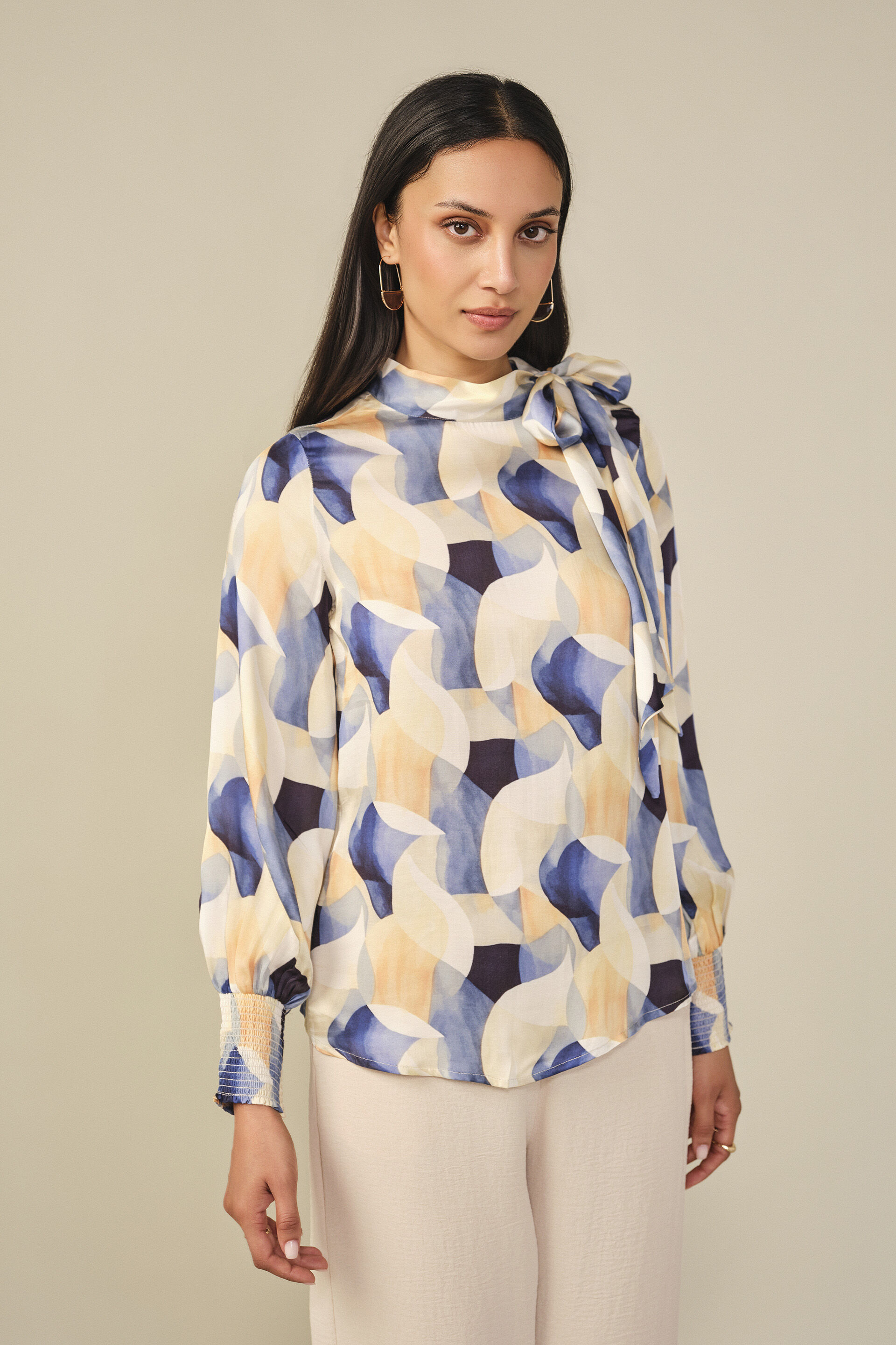 Abstract Printed Modal Top in Blue