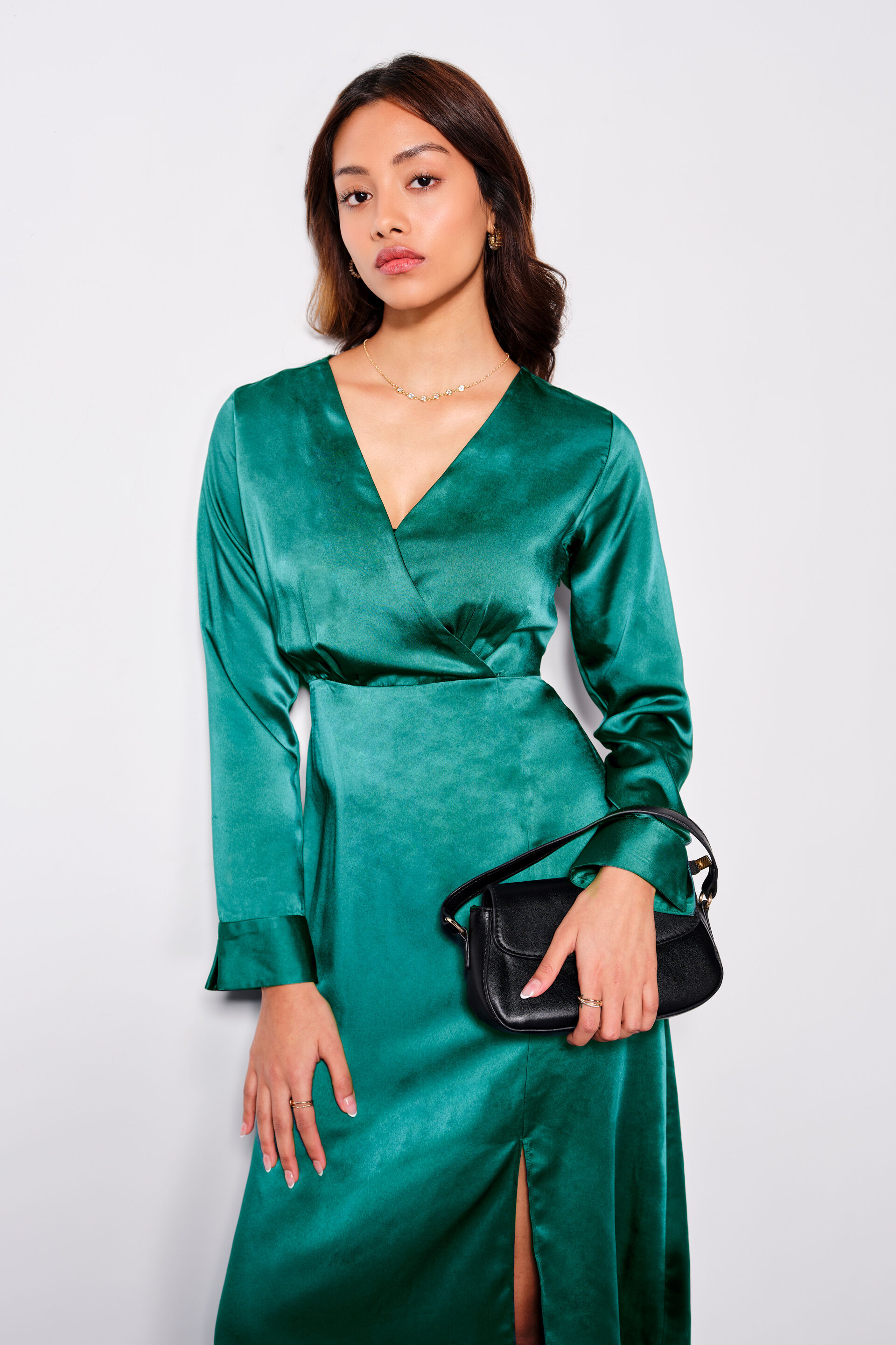 Satin Splendor Emerald Dress, Emerald Green, image 3