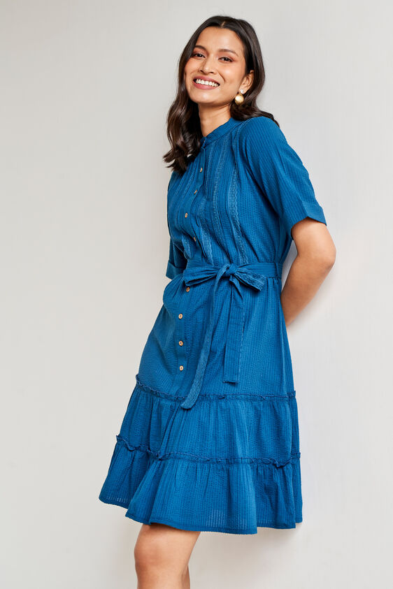 Teal Solid Flared Dress, Teal, image 4