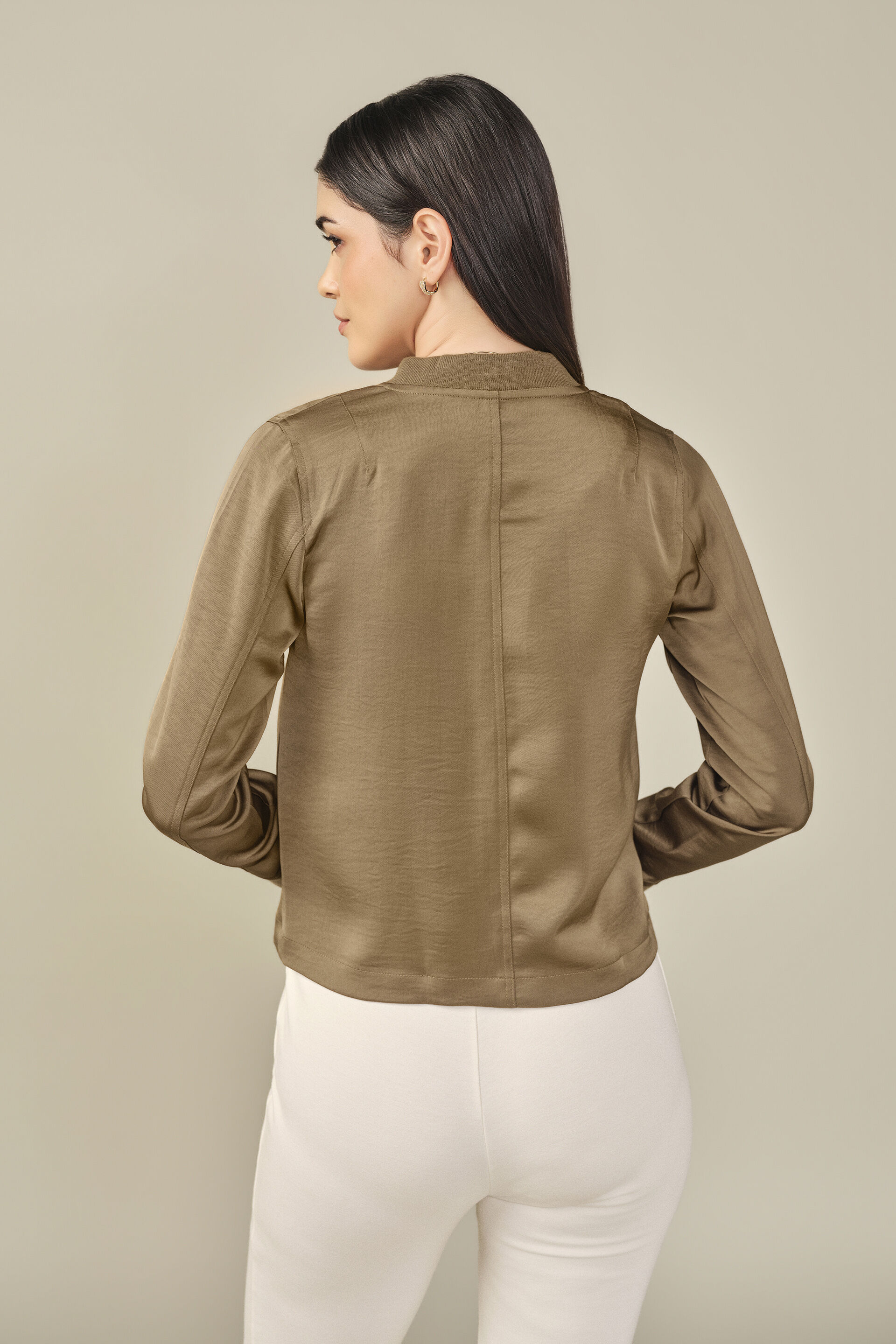 Satin Bomber Jacket in Tan, Tan, image 6