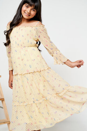 Lemon Floral Flared Gown, Lime Green, image 1