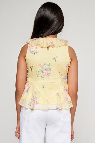 Yellow Floral Peplum Top, Lime Green, image 3