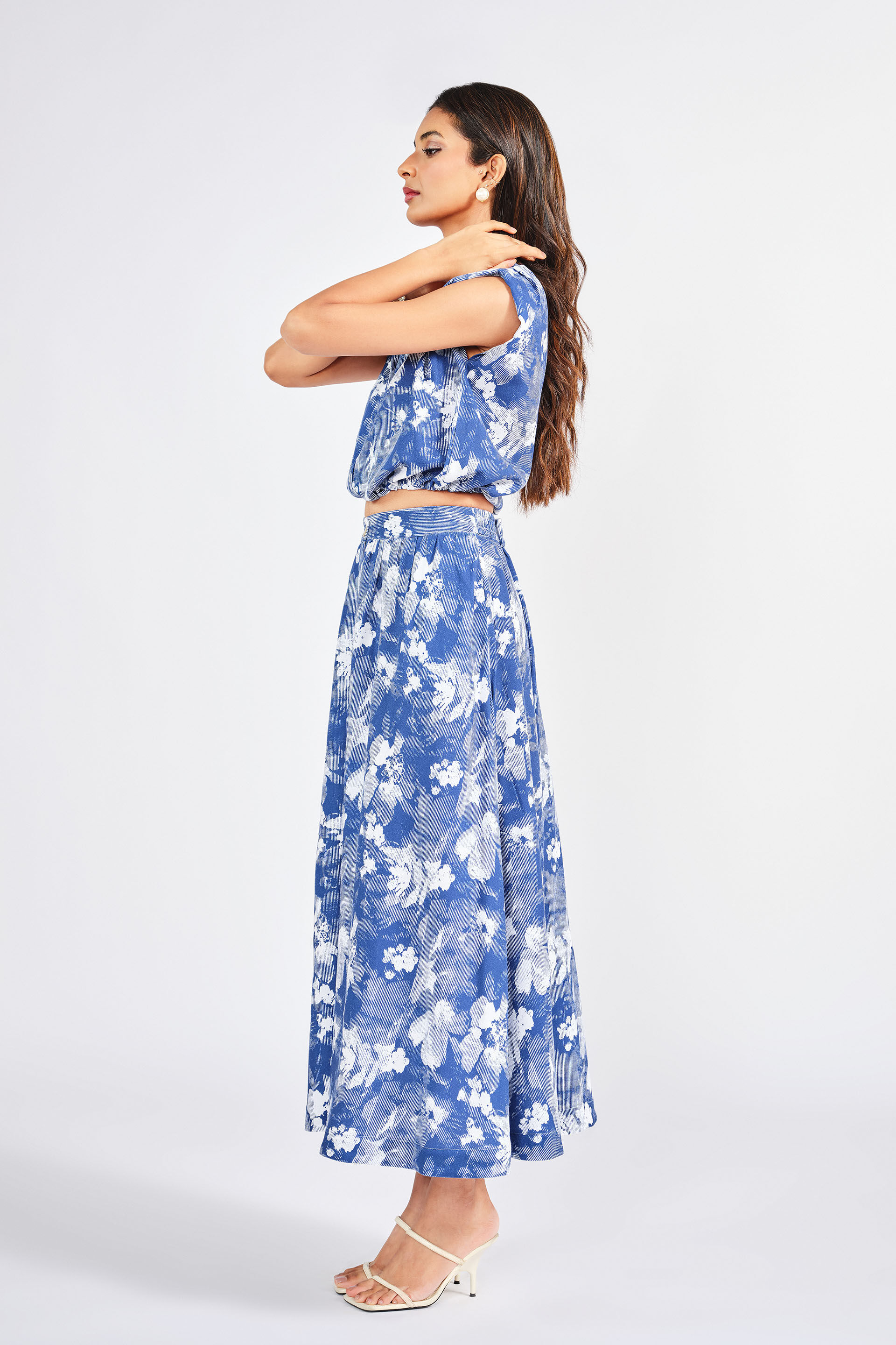 Blooms In Blues Skirt Set, Blue, image 4