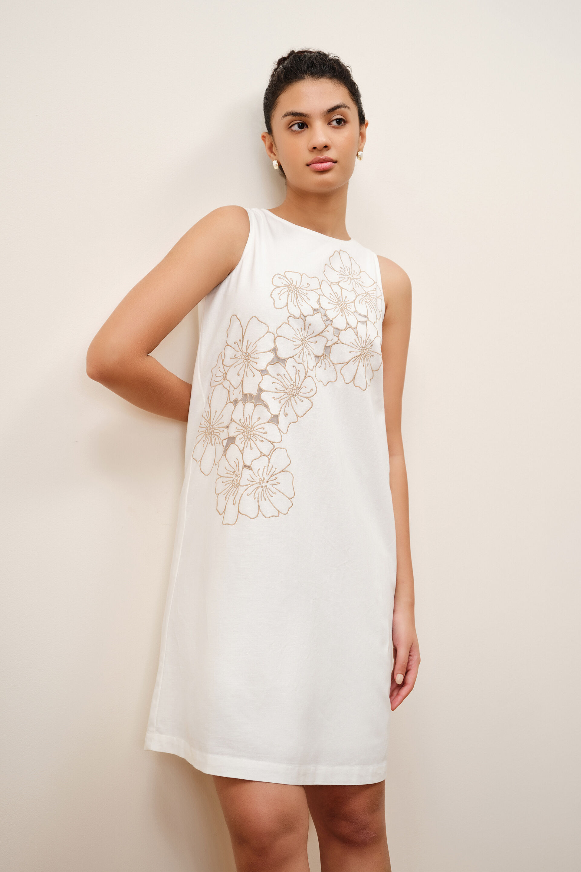 White Embroidered Shift Dress, White, image 3