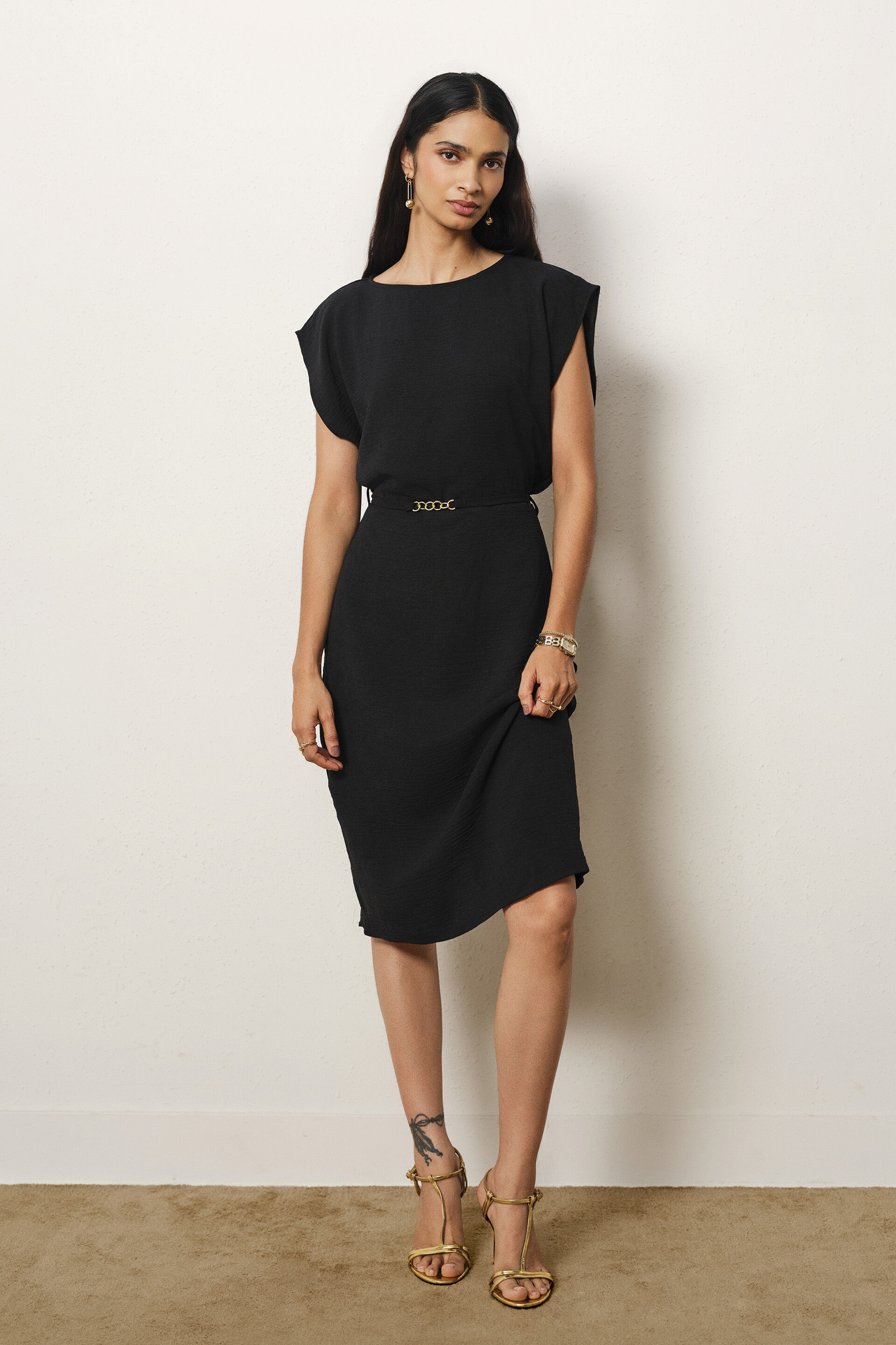 Solid Midi Dress in Black