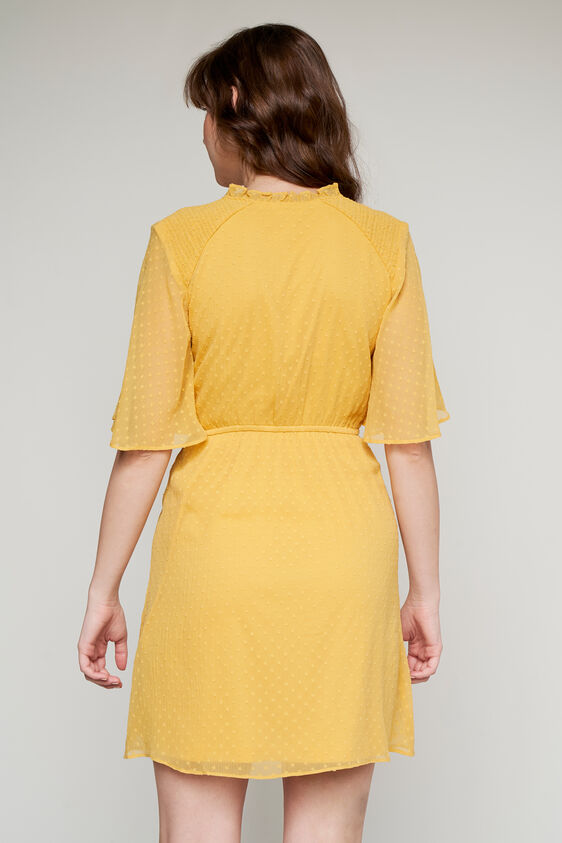 Yellow Solid Flared Dress, Yellow, image 5
