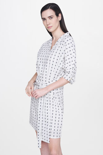 3 - Ecru Polka Dots V-Neck Sleeveless Regular Dress, image 3