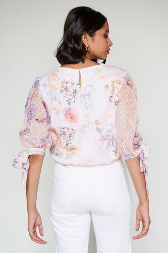 Peach And Orange Floral Flounce Top, Peach, image 4