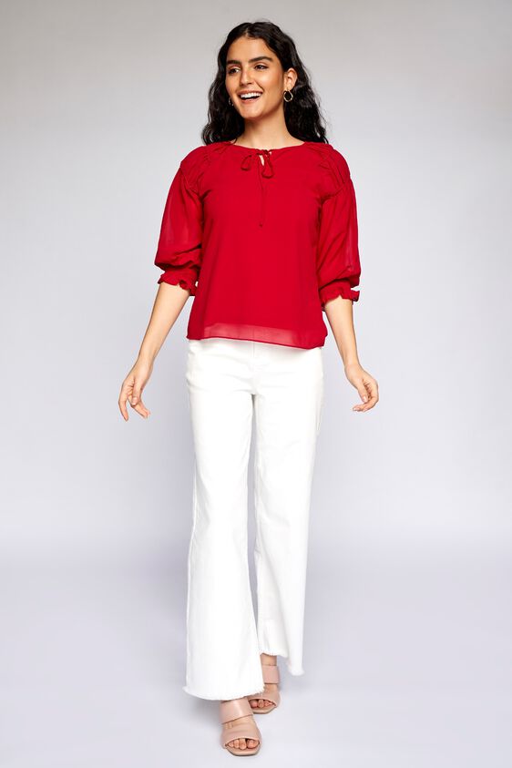 4 - Red Solid Blouson Top, image 4