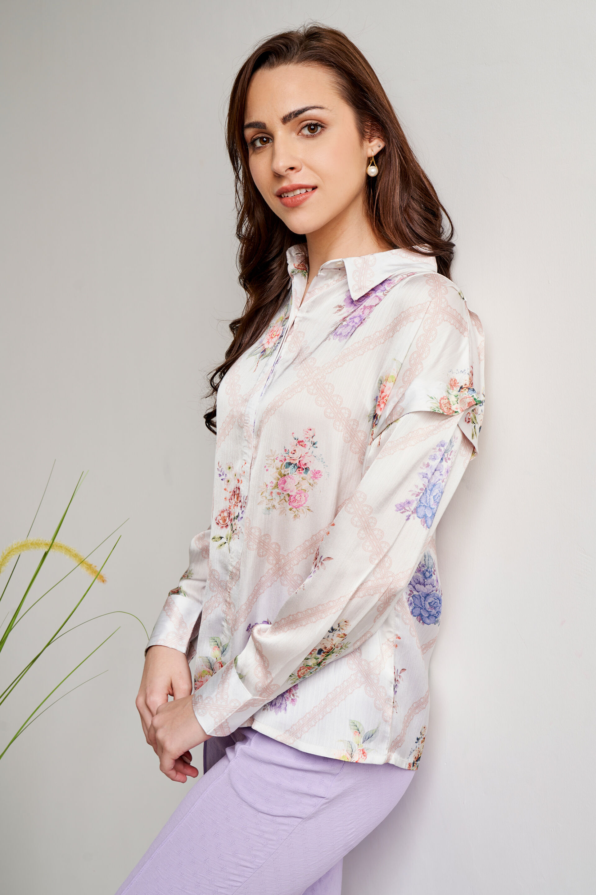 Cream Floral Shirt Style Top, Cream, image 4