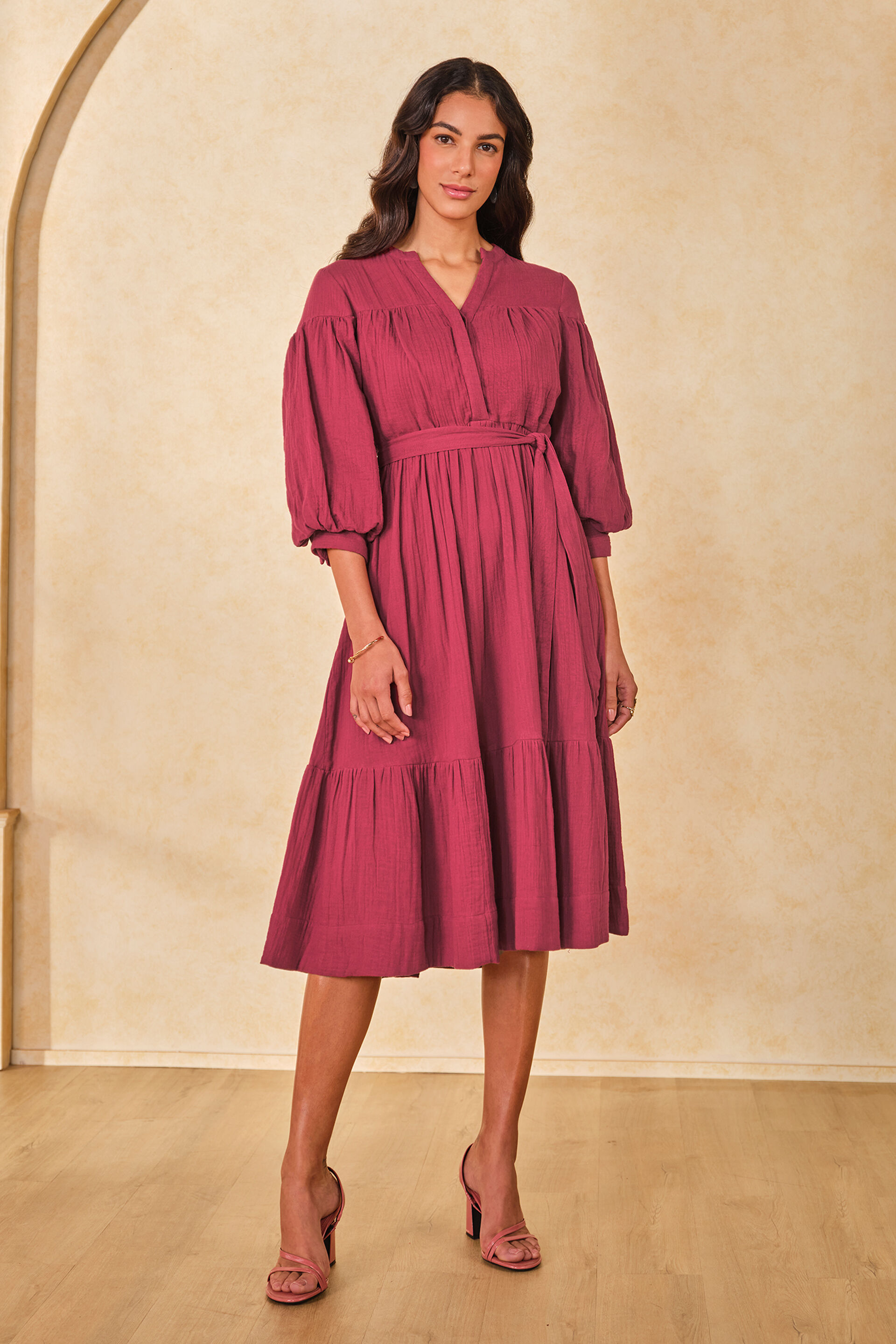 Happy Mahogany Cotton Dress, Maroon, image 2