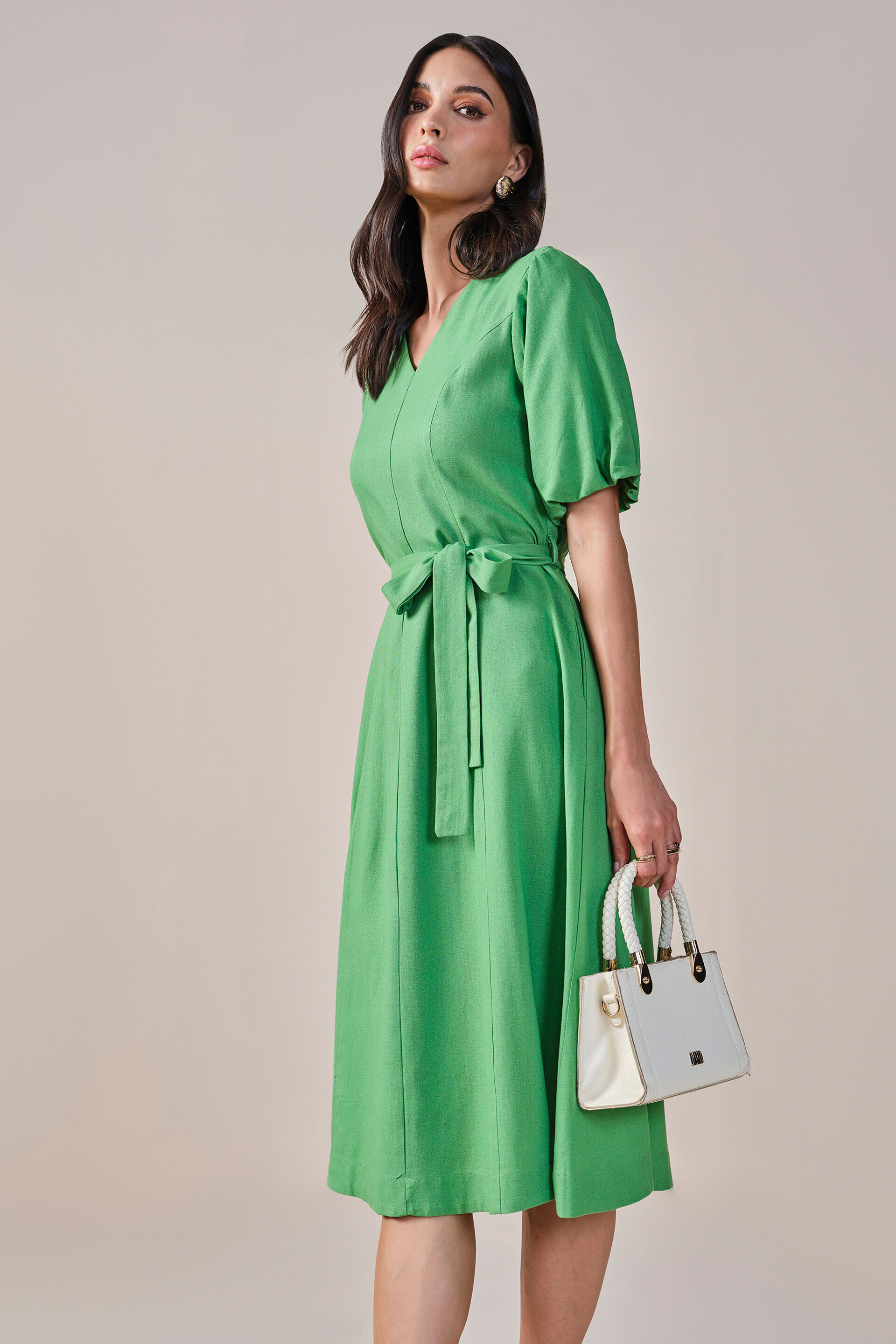 Modern Summer Viscose Linen Blend Dress, Green, image 8
