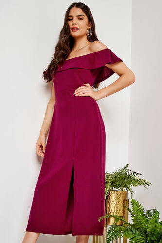 Solid Flared Dress, Red, image 2