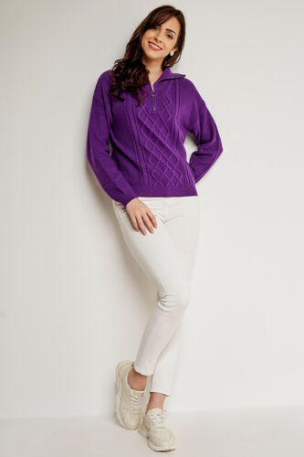 Purple Self Design Straight Top, Purple, image 4