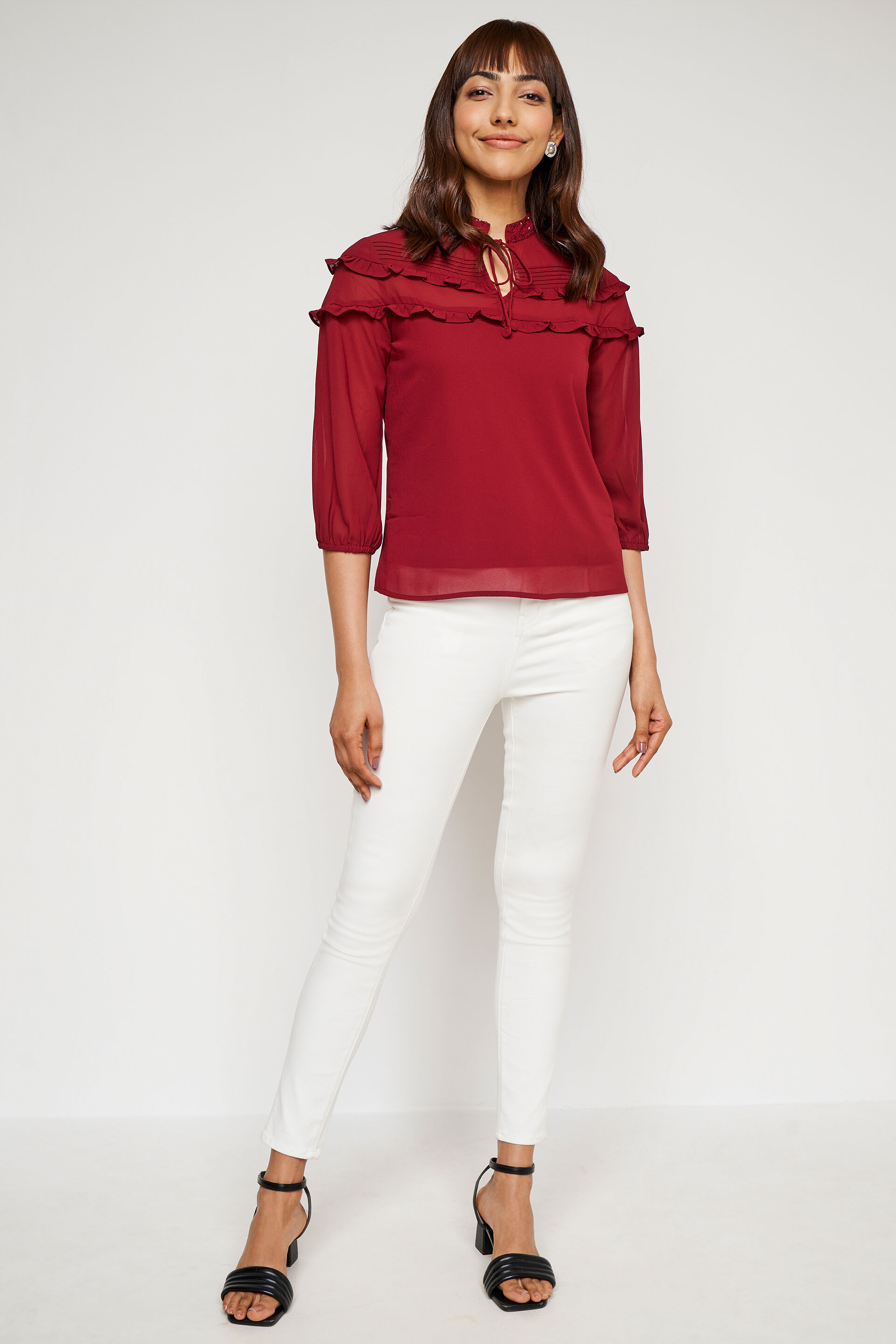 Maroon Solid Flared Top, Maroon, image 3