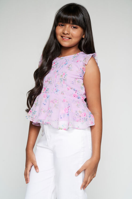 Purple Floral Flared Top, Purple, image 1